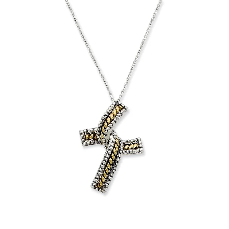 Elegant Statement Necklace for Parties-Rhodium & Gold Tone Plated Silver Completion Cross Necklace, 18 Inch