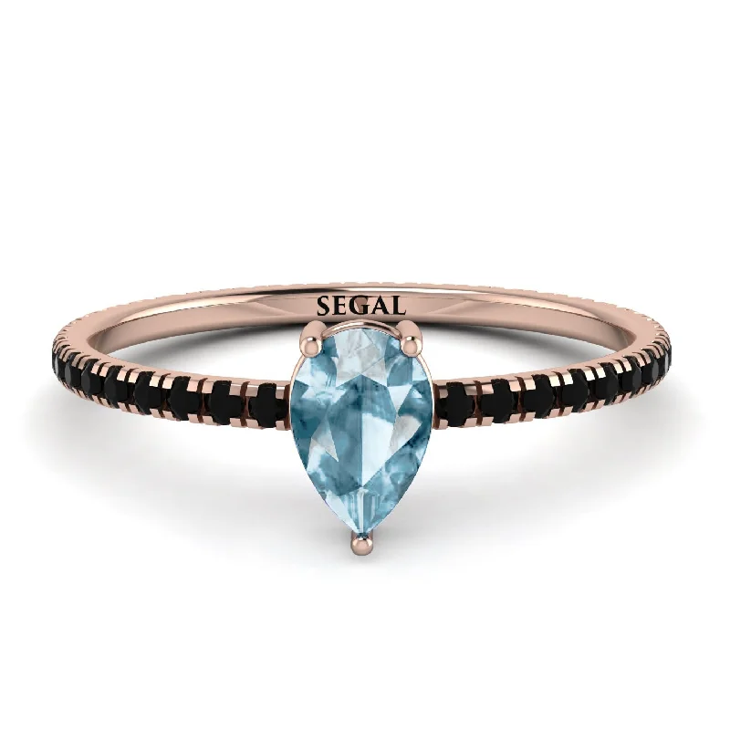 Matching Wedding Rings for Couples-Pear Aquamarine Ring With Micro Pave - Taylor No. 408