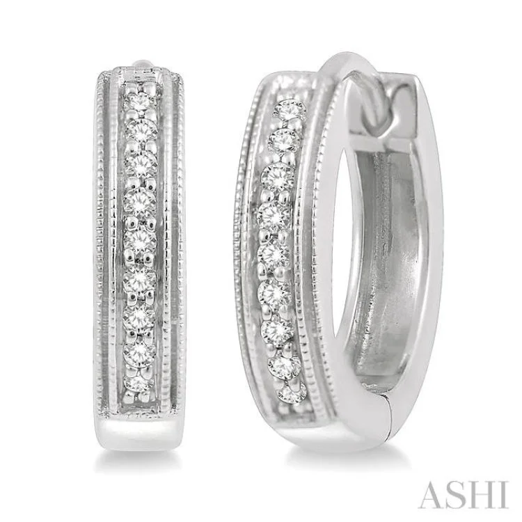 Crystal Earrings for Parties-1/10 Ctw Scooped Center Round Cut Diamond Huggie Earrings in 10K White Gold