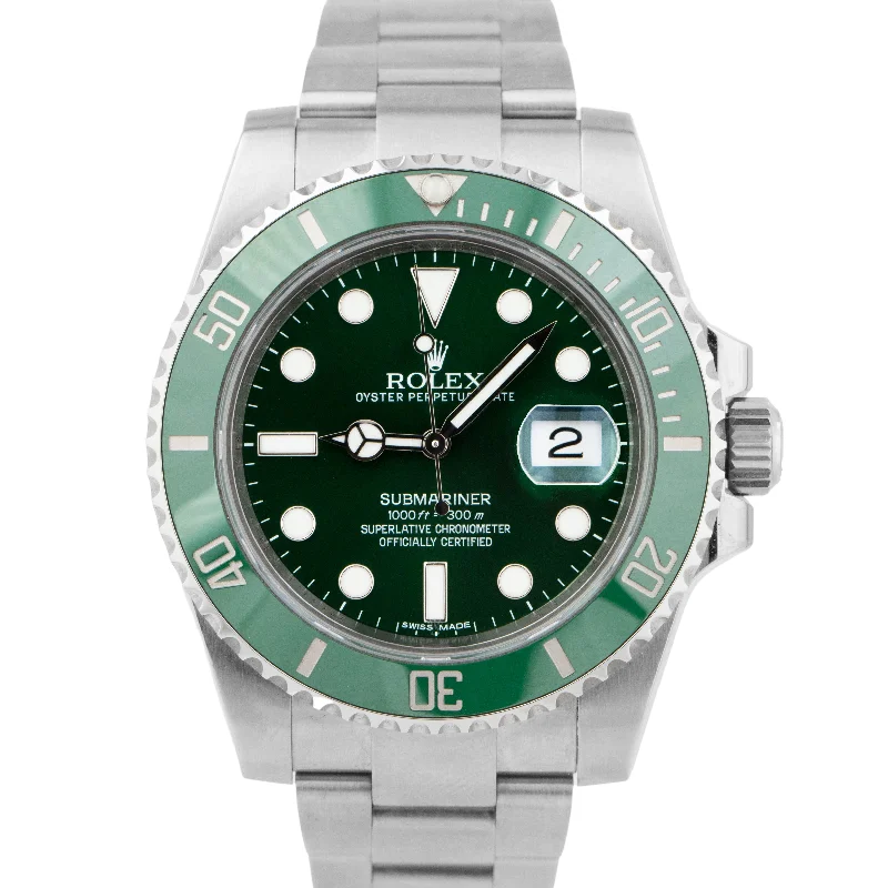 Classic Watches with Leather Strap for Women-UNPOLISHED Rolex Submariner Date Hulk Stainless Green 40mm Watch 116610 LV B+P