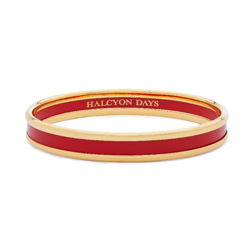 Multi-Stone Bangles for Bold Fashion-Skinny Red & Gold Enamel Bangle