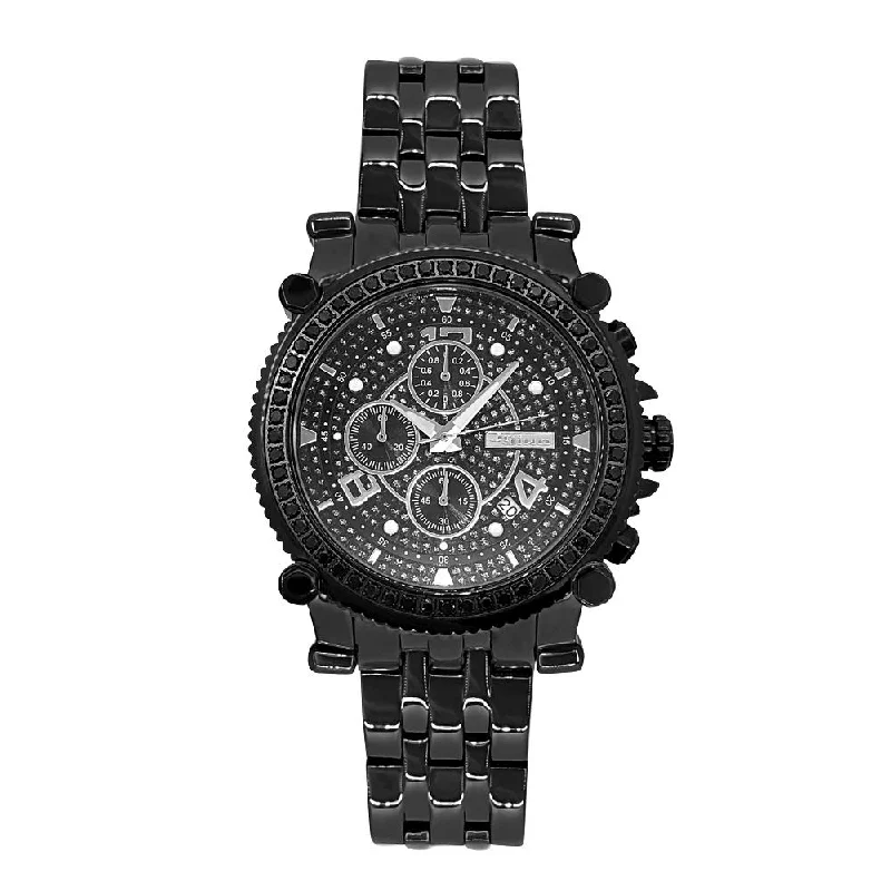 Elegant Leather Strap Watches for Men-Black Diamond Chronograph 2.25 Carat Diamond Watch JoJino