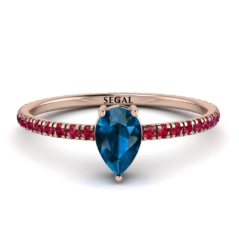 Silver Stackable Rings for Fashion-Pear Blue Topaz Ring With Micro Pave - Taylor No. 511