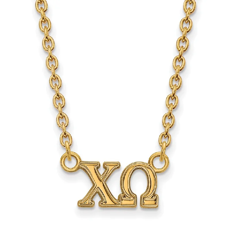 Crystal Pendant Necklace for Special Occasions-14K Plated Silver Chi Omega Medium Necklace