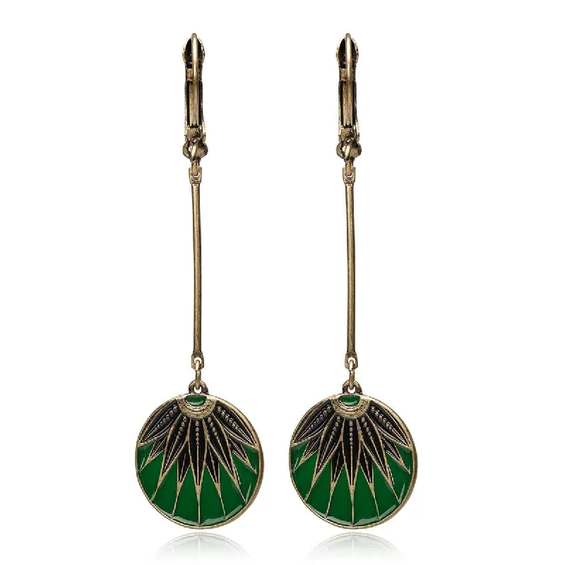 Beautiful Gem Earrings for Party-Vintage Art Deco Earrings: Emerald Green Drop Earrings