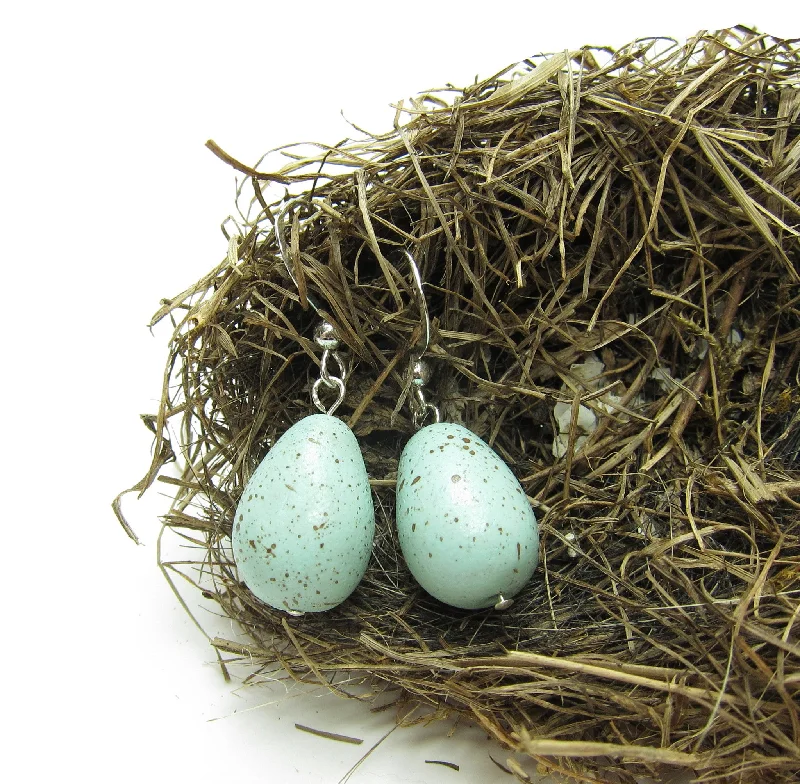 Luxury Silver Earrings for Women-Robin's Egg Earrings Polymer Clay Eggs