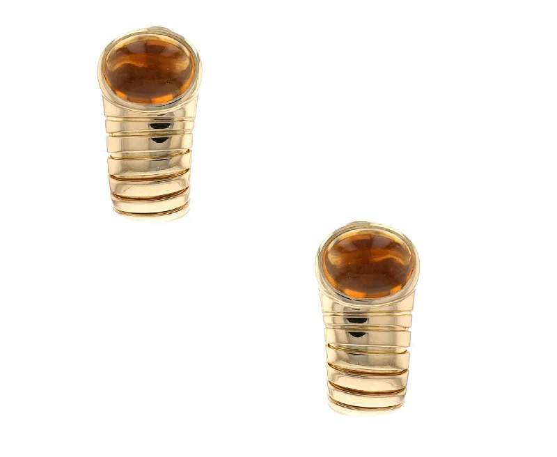 Geometric Earrings for Women-Bulgari Tubogas Citrine 18 Karat Yellow Gold Earrings