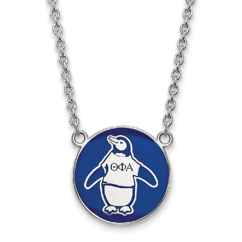 Black Pearl Necklace for Elegant Look-Sterling Silver Theta Phi Alpha Large Enamel Penguin Disc Necklace