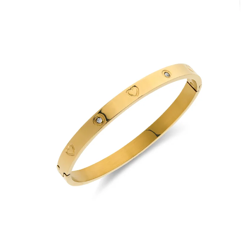 Silver Bangles with Floral Design-Crystal heart bangle gold