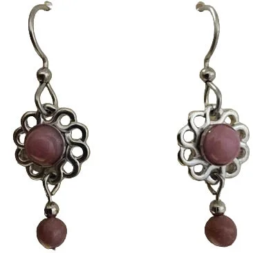 Beautiful Earrings for Evening Parties-Silver Forest Pink Stone on Spiral Drop Earrings