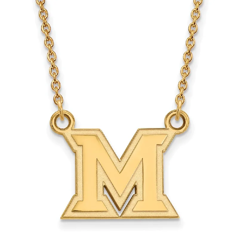 Custom Birthstone Necklace for Family Gifts-14k Gold Plated Silver Miami U Small Initial M Pendant Necklace