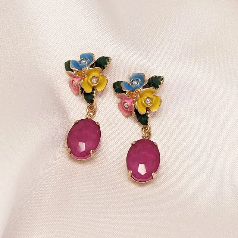 Stylish Statement Earrings-Flower drop earrings: Hand painted Peony Earrings