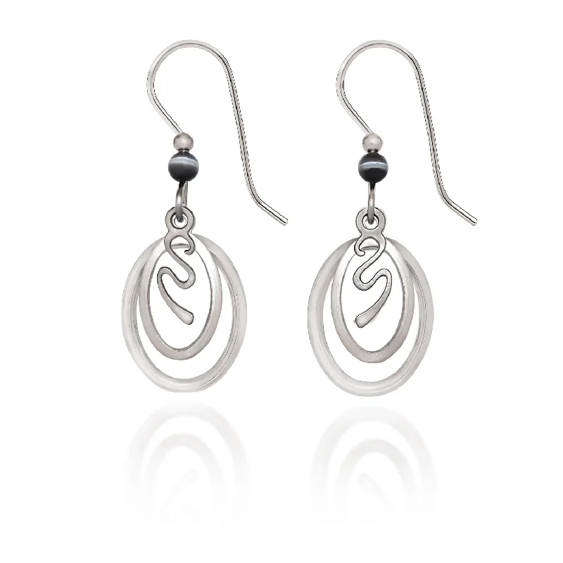 Silver Earrings for Elegant Looks-Silver Forest Squiggle in Ovals Pierced Earrings