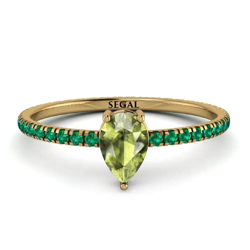 Elegant Engagement Ring with Diamond Accents-Pear Peridot Ring With Micro Pave - Taylor No. 704