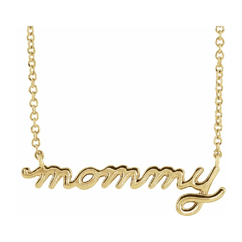 Elegant Wedding Necklace for Brides-14K Yellow Gold Petite Mommy Script Necklace, 16 Inch or 18 Inch