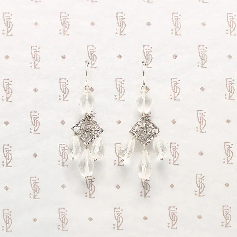 Beautiful Drop Earrings for Evening Style-Art Deco Style Crystal & Filigree Earrings by Brin