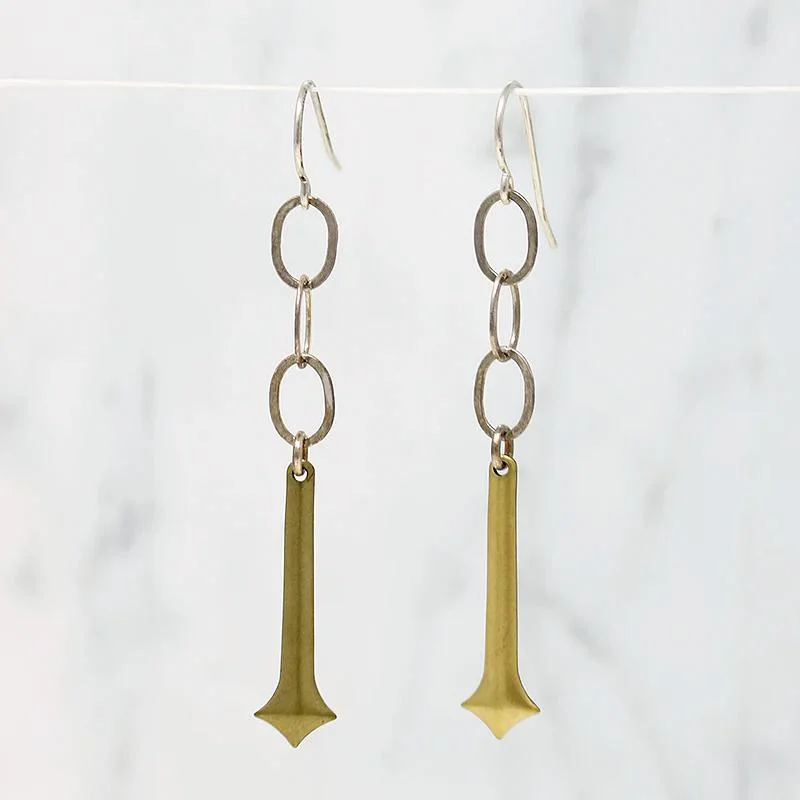 Gold Earrings for Formal Occasions-Brass Pendulum & Silver Earrings by Brin