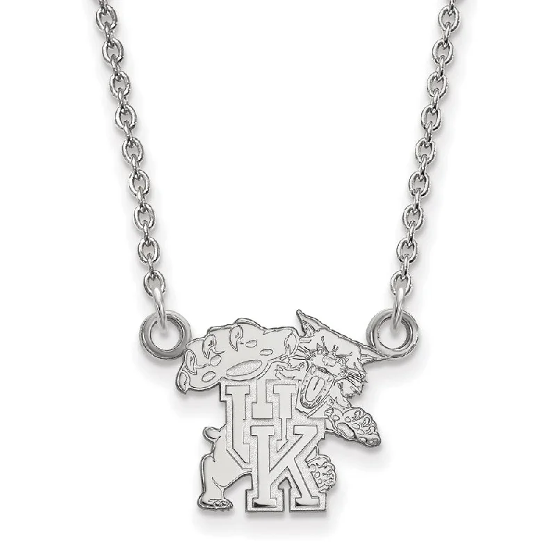 Gold Necklace for Women-10k White Gold U of Kentucky Small Wildcat UK Pendant Necklace