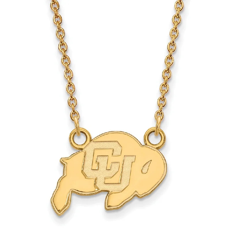 Geometric Necklace for Fashionable Women-10k Yellow Gold U of Colorado Small CU Buffalo Pendant Necklace