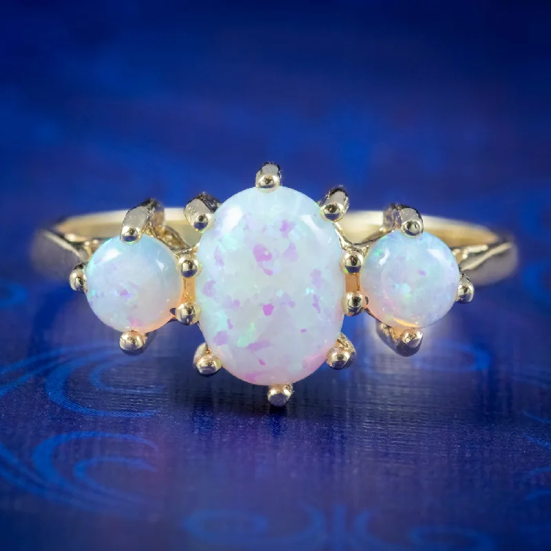 Pearl Ring for Elegant Look-Victorian Style Opal Gold Trilogy Ring 9ct Gold