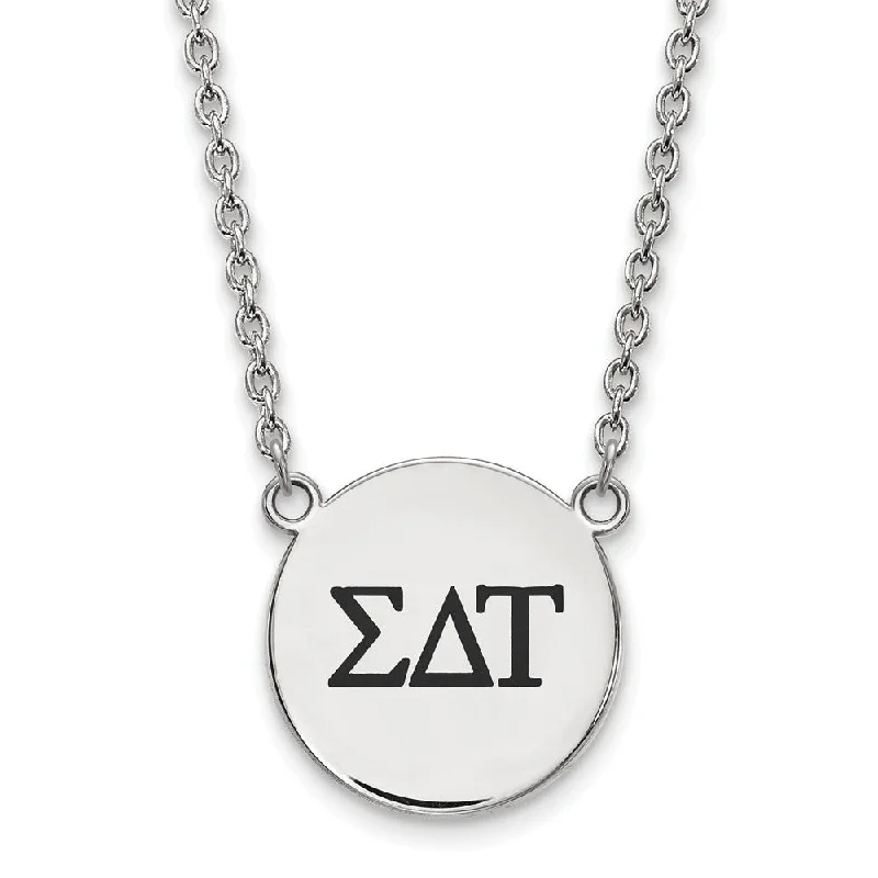 Layered Silver Necklace for Trendy Look-Sterling Silver Sigma Delta Tau Large Enamel Greek Letters Necklace