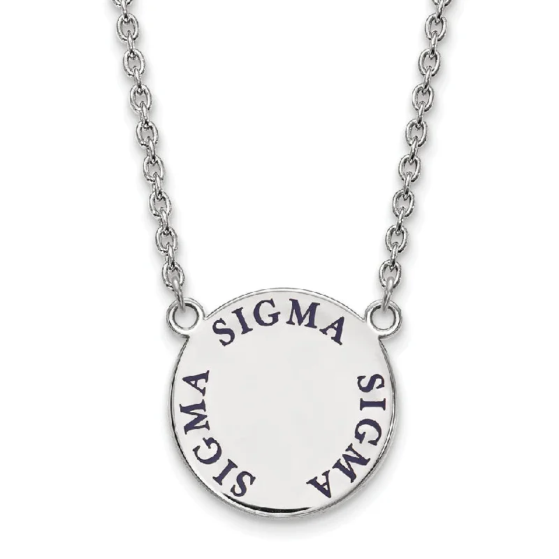 Sapphire Necklace for Special Events-Sterling Silver Sigma Sigma Sigma Large Navy Enamel Necklace