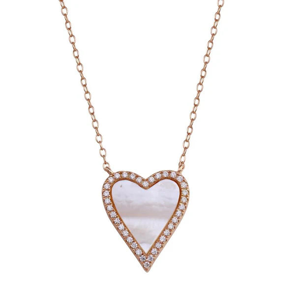 Dainty Chain Necklace for Elegant Look-Rose Gold Plated 925 Sterling Silver Heart Mother of Pearl Necklace