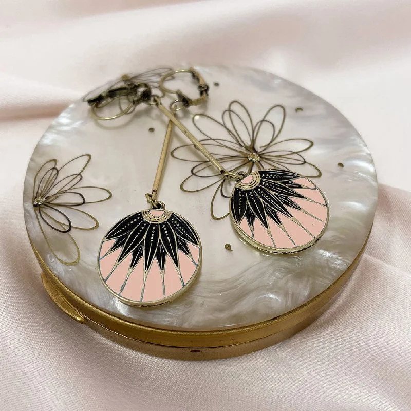 Sparkling Silver Earrings for Women-Disc Drop Earrings: Vintage Art Deco Style Pink Disc Drop Earrings