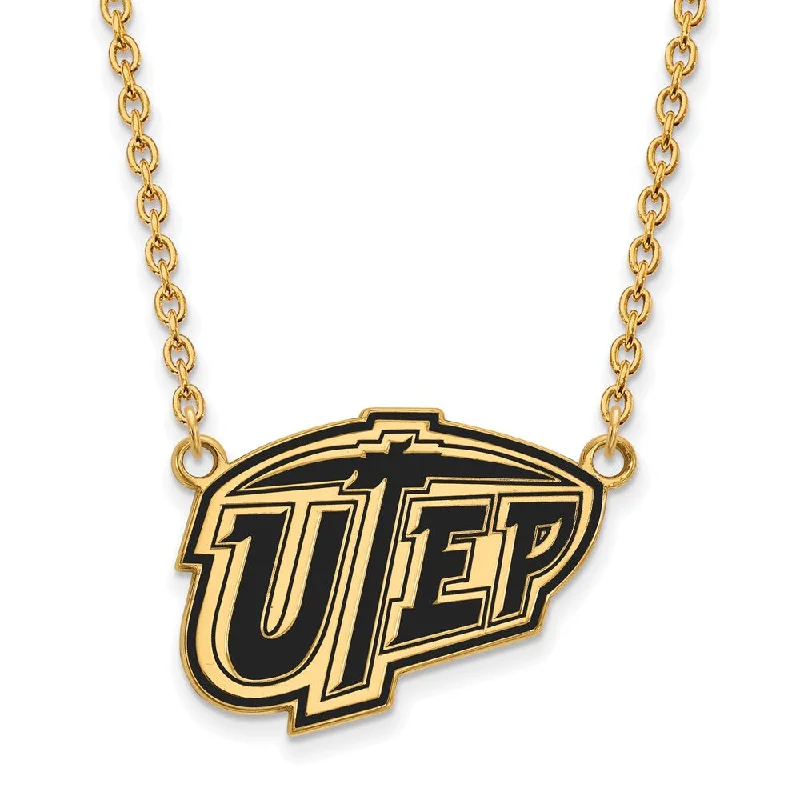 Diamond Choker Necklace for Glamour-14k Gold Plated Silver U of Texas El Paso LG Enamel Pendant Necklace