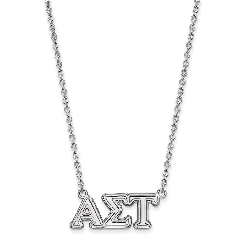 Silver Necklace for Weddings-Sterling Silver Alpha Sigma Tau Medium Necklace