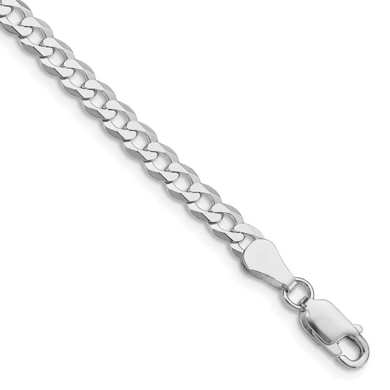 Adjustable Cuff Bracelet for Comfortable Fit-Sterling Silver Rhodium-plated 4.5mm Flat Curb Chain Bracelet