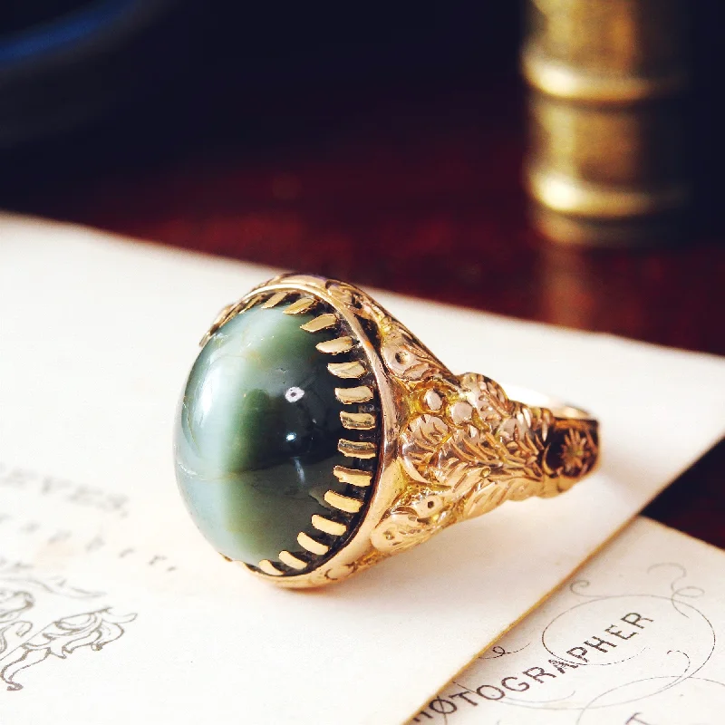 Dainty Engagement Ring for Women-Astonishing Victorian Cat's Eye Chrysoberyl Ring