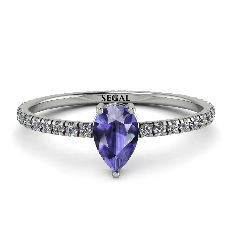 Classic Diamond Band Ring for Wedding-Pear Tanzanite Ring With Micro Pave - Taylor No. 203