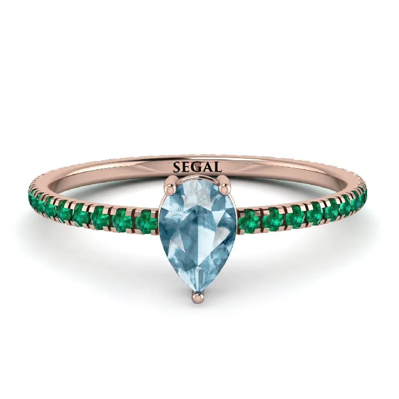 Elegant Gemstone Ring for Special Events-Pear Aquamarine Ring With Micro Pave - Taylor No. 405