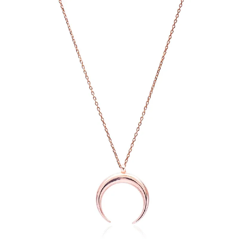 Beautiful Gold Necklace for Gifts-Crescent Moon Pendant - Sterling Silver Rose Gold Plated