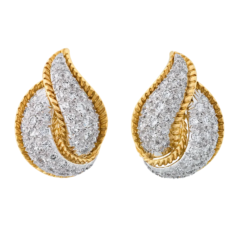 Statement Gold Earrings-Retro Diamond Flame Earrings, 4.50 carats