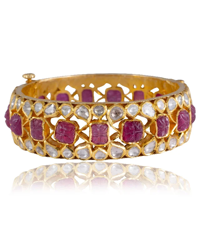 Personalized Gemstone Bangles for Women-Abby Jadau Polki Bangle