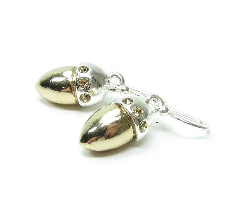 Small Hoop Earrings for Daily Wear-Acorn Earrings Sterling Silver Acorns with Rhinestones