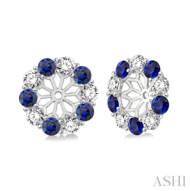 Crystal Earrings for Parties-2.30 MM Round Cut Sapphire and 1/2 Ctw Round Cut Diamond Earring Jacket in 14K White Gold