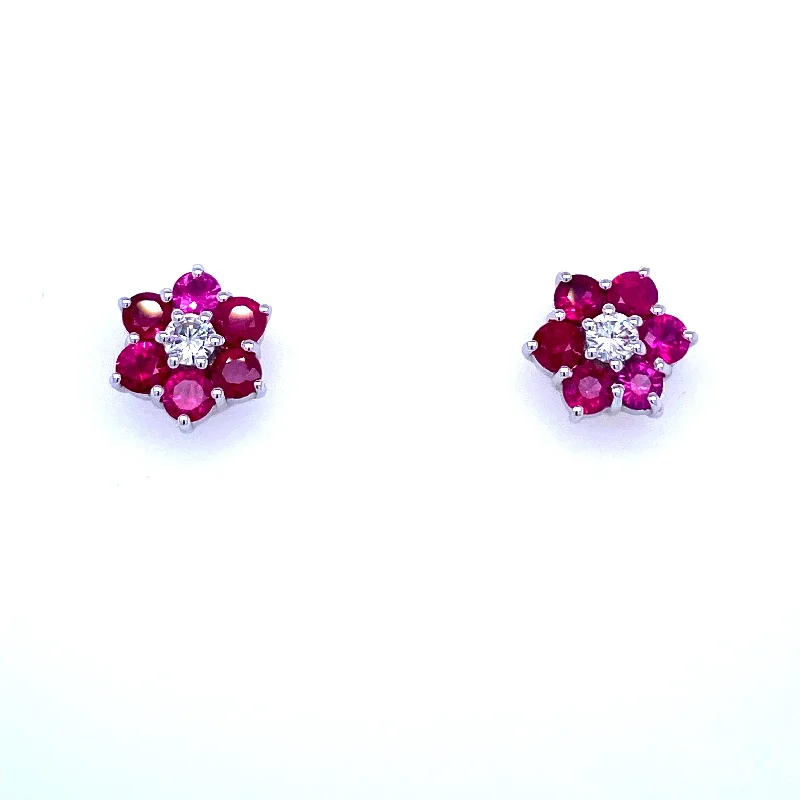 Dangle Earrings for Women-Vintage Ruby Diamond Gold Cluster Stud Earrings