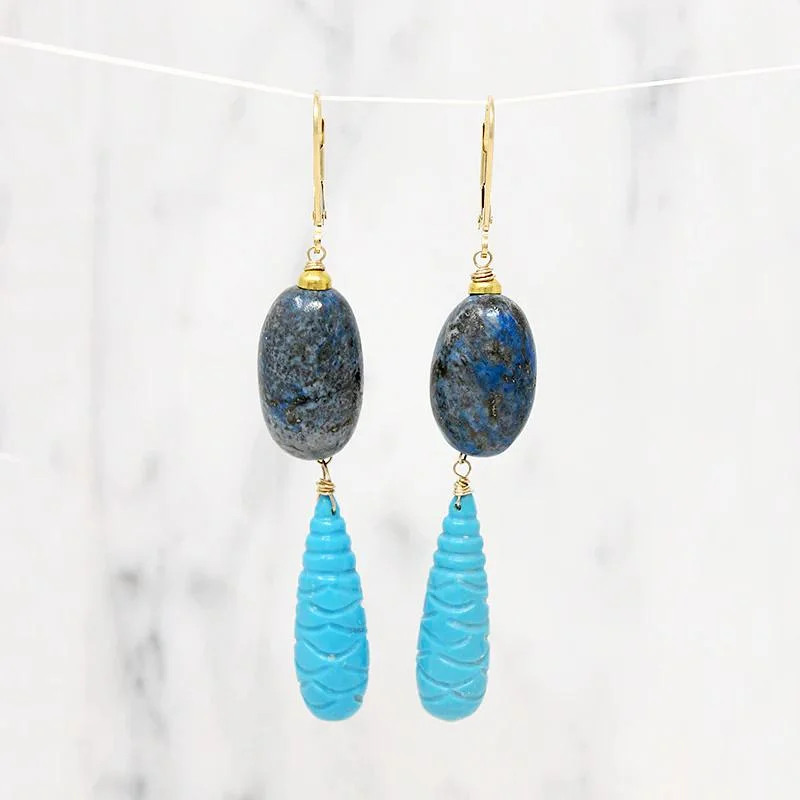 Silver Hoop Earrings for Women-Shades of Blue Turquoise & Sodalite Earrings by brunet