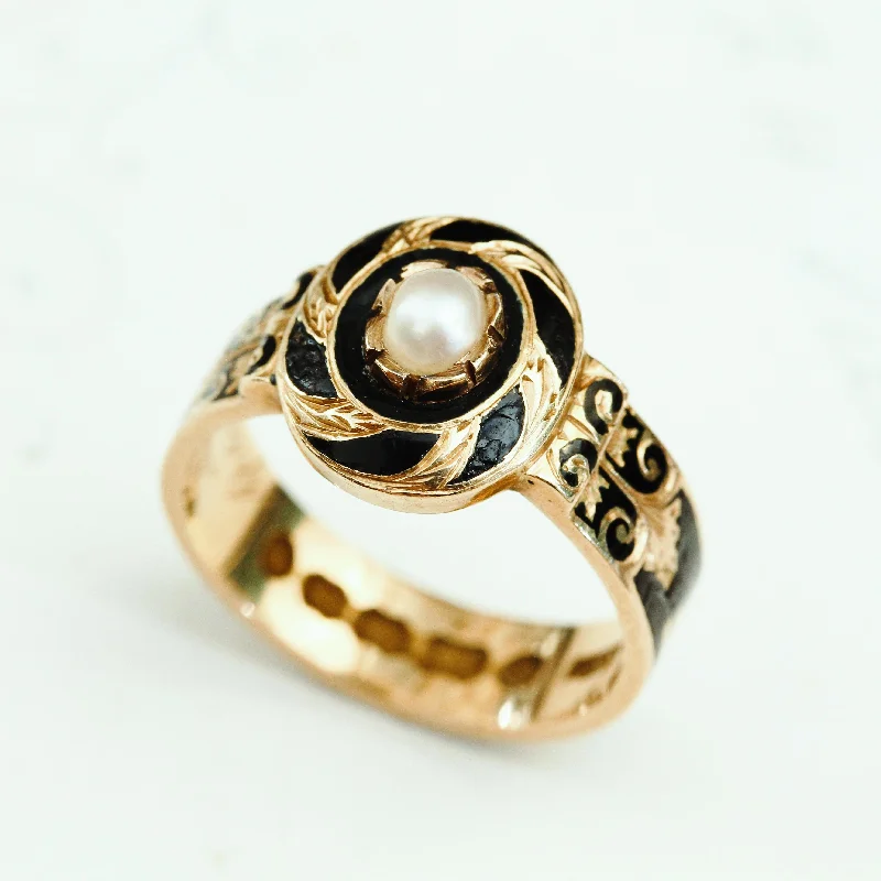 Custom Silver Ring for Special Gifts-Endearing Date 1867 Enamelled Gold Mourning Ring