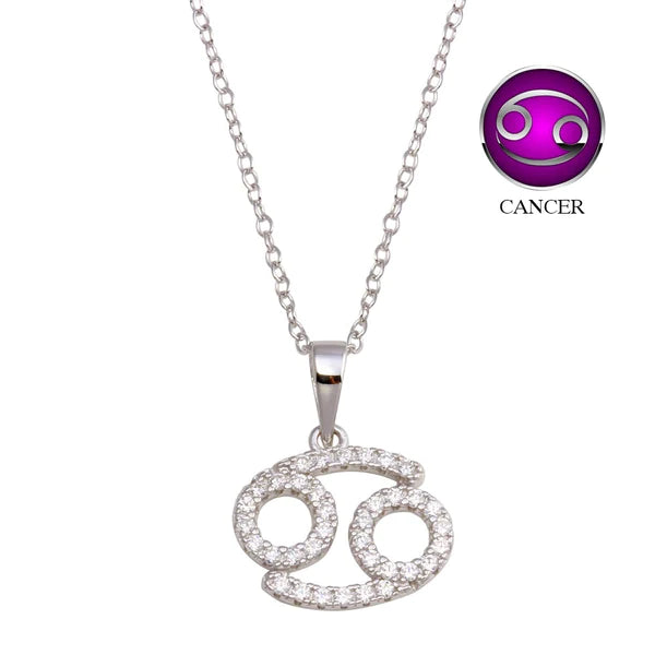 Long Chain Necklace for Stylish Look-Silver 925 Rhodium Plated Cancer CZ Zodiac Sign Necklace