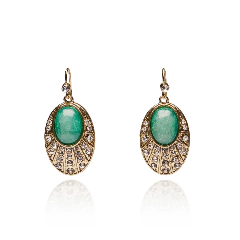 Elegant Stud Earrings for Casual Wear-Green Agate Oval Stone Drop Earrings: 20s Style Earrings