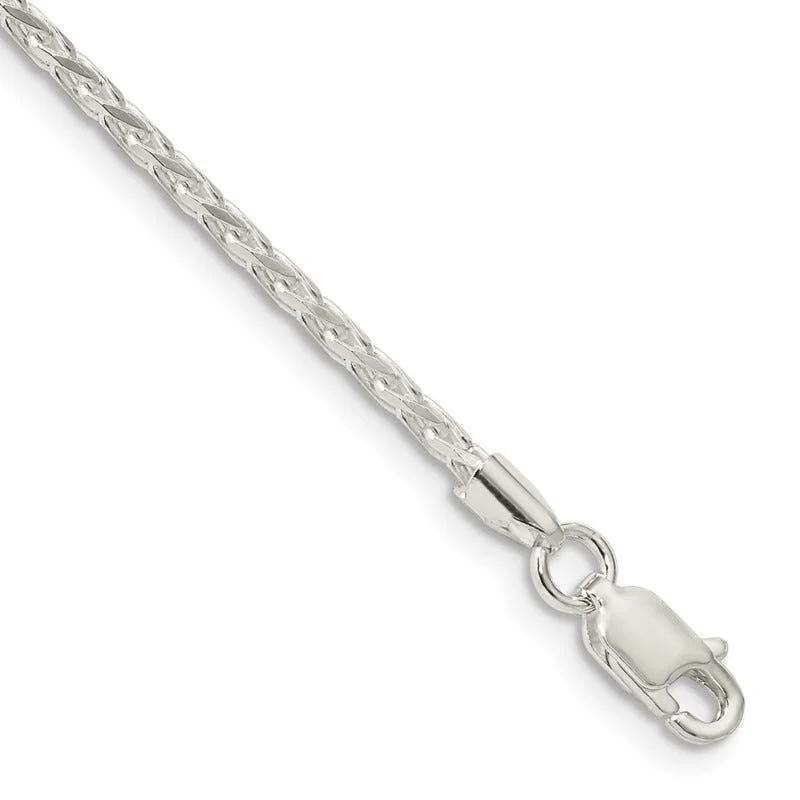 Luxurious Diamond Bracelet for Brides-Sterling Silver 2.15mm Diamond-cut Round Spiga Chain Bracelet