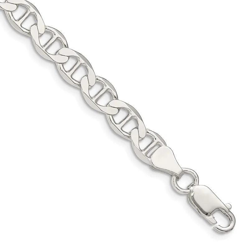 Unique Handmade Bracelet for Special Gifts-Sterling Silver 7.1mm Flat Anchor Chain Bracelet