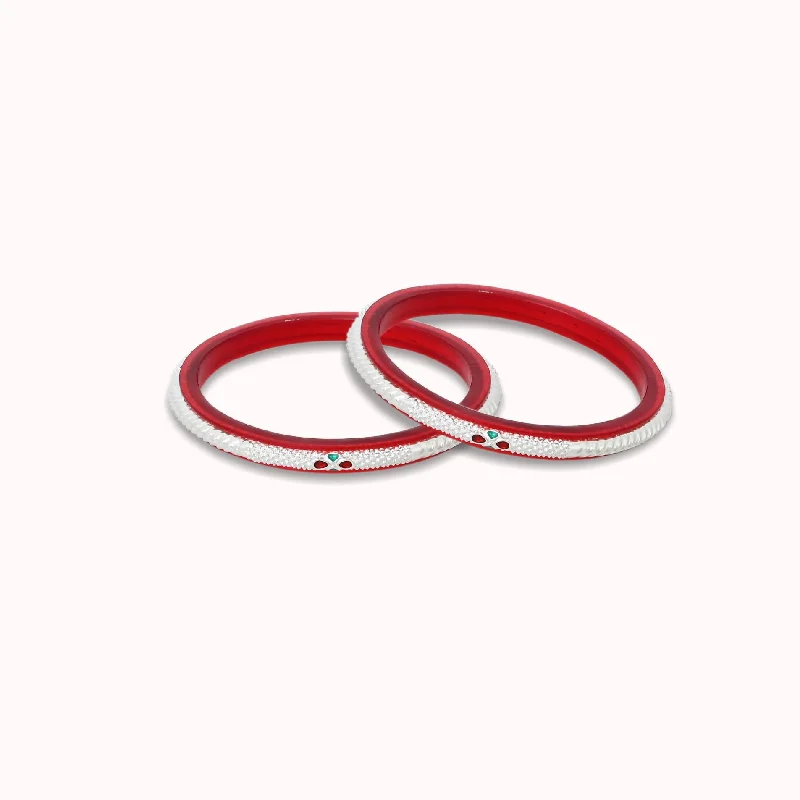 Luxury Gold Bangles for Special Occasions-SIlver Beautiful Red Plastic Bangles In Pair