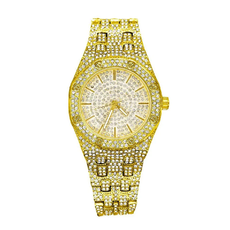 Classic Watches with Gold and Silver Design-Full Ice Sport Iced Out Bling Hip Hop Watch