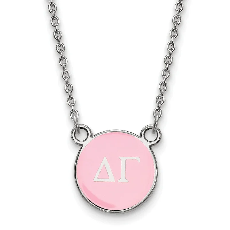 Layered Gold Necklace for Trendy Look-Sterling Silver Delta Gamma Small Pink Enamel Disc Necklace