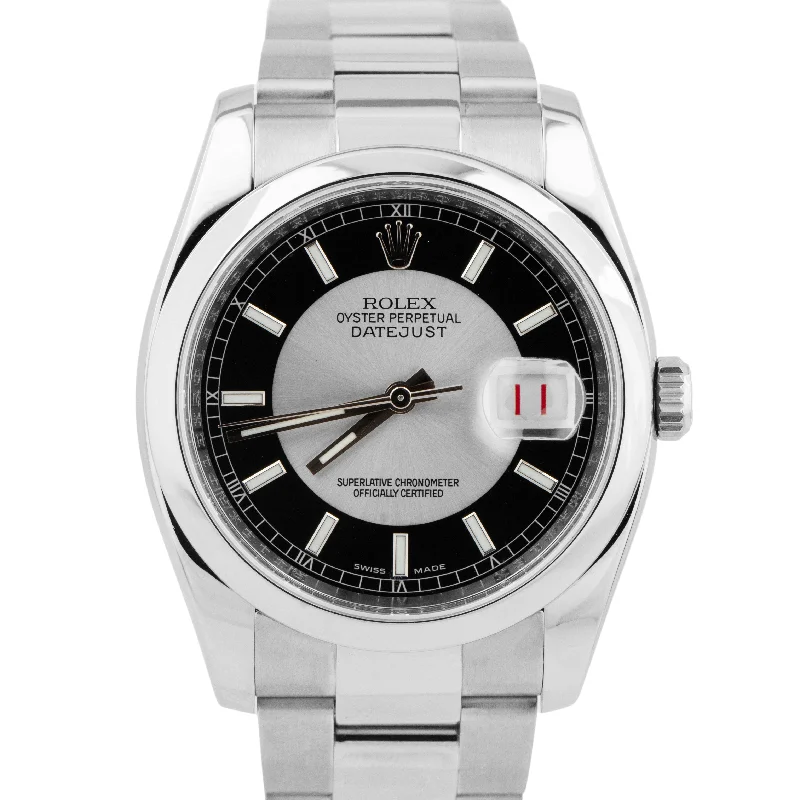 Classic Watches with Silver Bracelet for Women-Rolex DateJust TUXEDO PAPERS Red Roulette 36mm Stainless Steel Oyster 116200 B+P